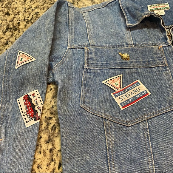 VTG Stefano 80s Blue Patchwork Light Wash Cropped Jean Jacket Denim Size M - Picture 5 of 9